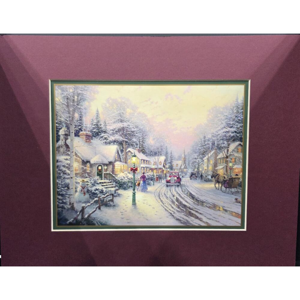 Vintage 2002 "Village Christmas" Lithograph Print By Thomas Kinkade Matted Certi